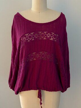 Free People I'm Your Baby Lace Crochet Pullover Plum Top Size S